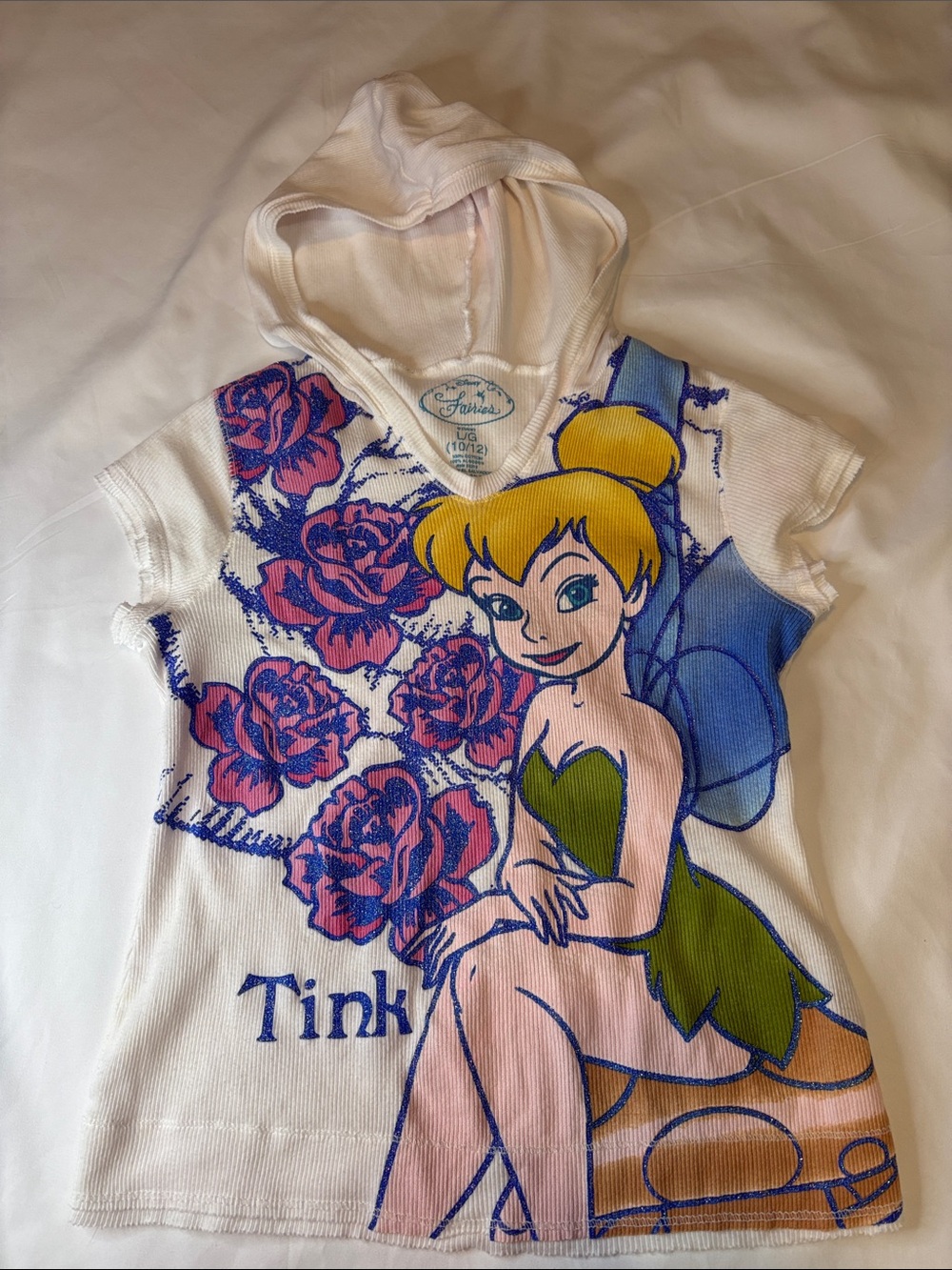 Vintage Y2K Disney Fairies Tinkerbell Tink Hooded Cotton Fairy Peter Pan Glitter
